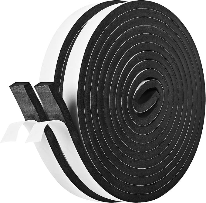Kikerike Self Adhesive Foam Tape Weatherstrip 1In x 3/8In x 33Ft High Density by Kikerike