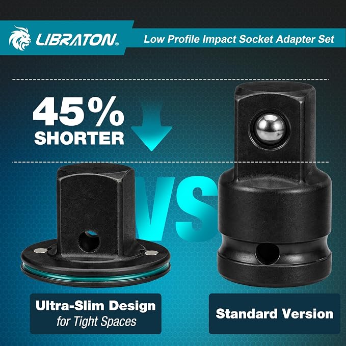 LIBRATON Low Profile Impact Socket Adapter Set, Ratchet and Drill - Image 3