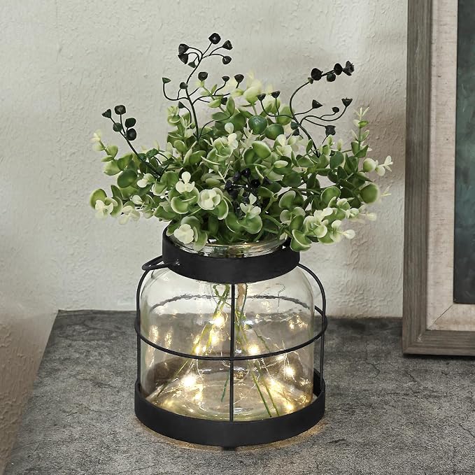Black Glass Farmhouse Vase Rustic Lantern Decor by FIAHOSEY