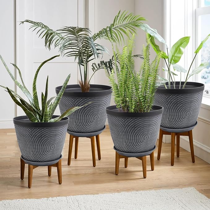 Quarut 4 Pack 8 Inch Flower Pots, Plastic Plant Pots - Image 5