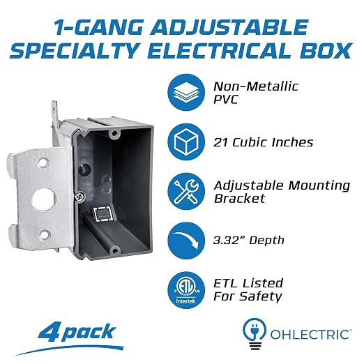 1-Gang Adjustable PVC Electrical Outlet Box 21 Cu in. PVC Junction Box - Image 2