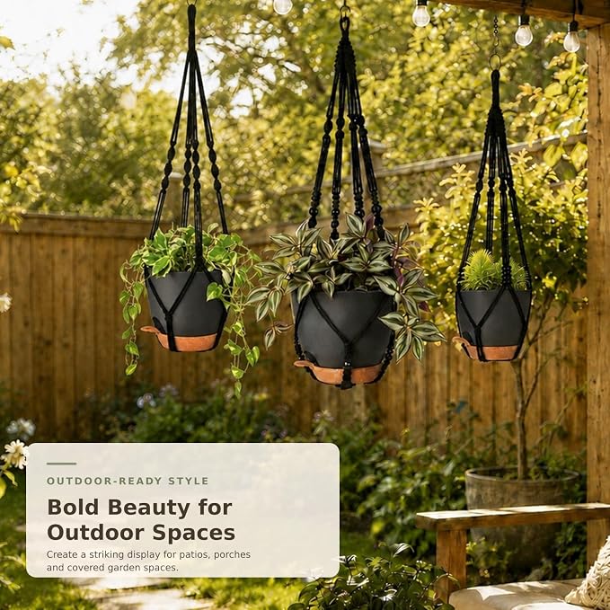 Bouqlife 3 Pack Self Watering Hanging Planters Macrame Plant Hangers - Image 6