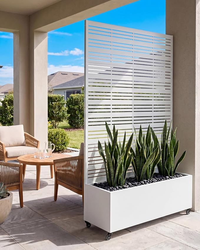 Privacy Planter Box with Trellis, 73 in Tall Metal Screen, light-filtering by %E2%80%8B%E3%85%A4