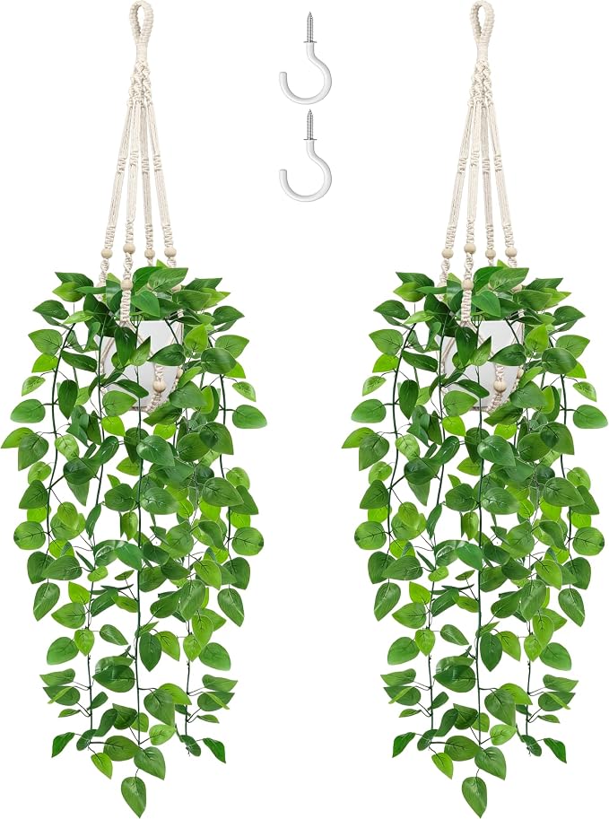 USLAI Fake Hanging Plant, Artificial Pothos Vines Greenery by USLAI