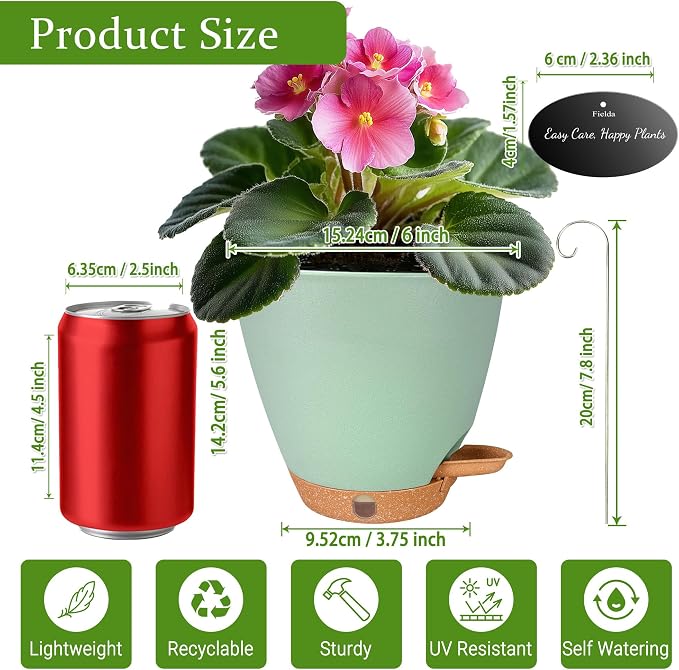 6 Inch Small Plant Pots for Indoor Outdoor Plants, Self Watering | Plastic - Image 5