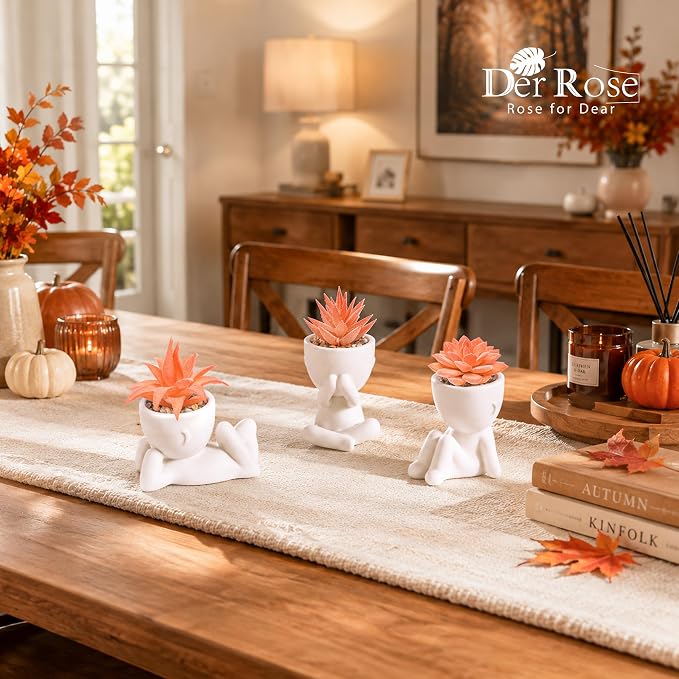 Der Rose 3 Pack Fall Fake Succulents Plants Autumn Room Decor - Image 5