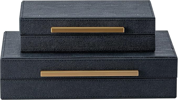 Set of 2 Black Shagreen Storage Boxes - Image 8