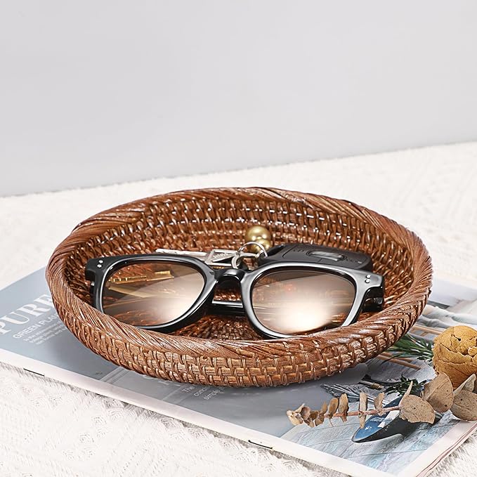 Hipiwe Small Key Basket Bowl for Entryway 7.6" Round Wicker Basket - Image 3
