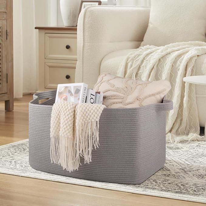 OIASKET Extra Large Blanket Basket, Rectangle Nursery Blanket Storage - Image 3