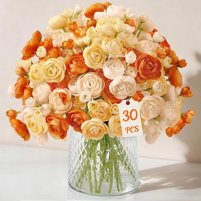 Alupssuc 30Pcs Ranunculus Artificial Flowers Fall Faux Silk Mini Ranunculus | by Alupssuc