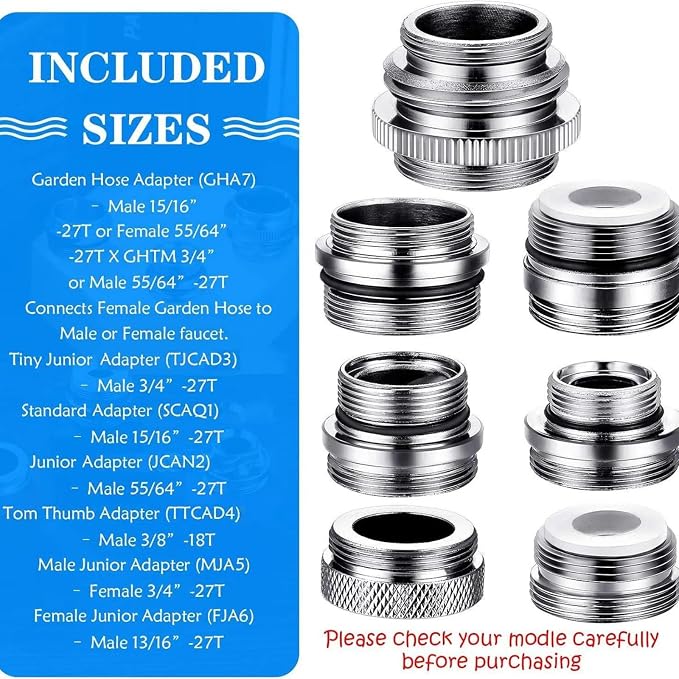 Hotop 7 Pcs Brass Faucet Adapter Kit Kitchen Male Female Faucet Adapter | Male - Image 2
