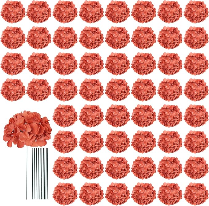AVIVIHO 65pcs Fake Flowers Burnt Orange Hydrangea Artificial Flowers Bulk Silk by Aviviho