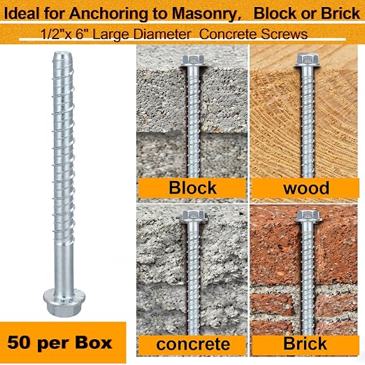 Hicarer 50 Pack 1/2 x 6 Inch Concrete Screws Galvanized - Image 4