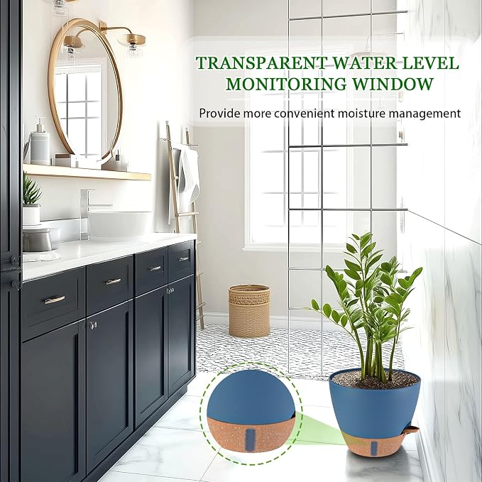 2 Pack 10 inch Plant Pots, Plastic Self Watering Planters | Drainage Holes - Image 4