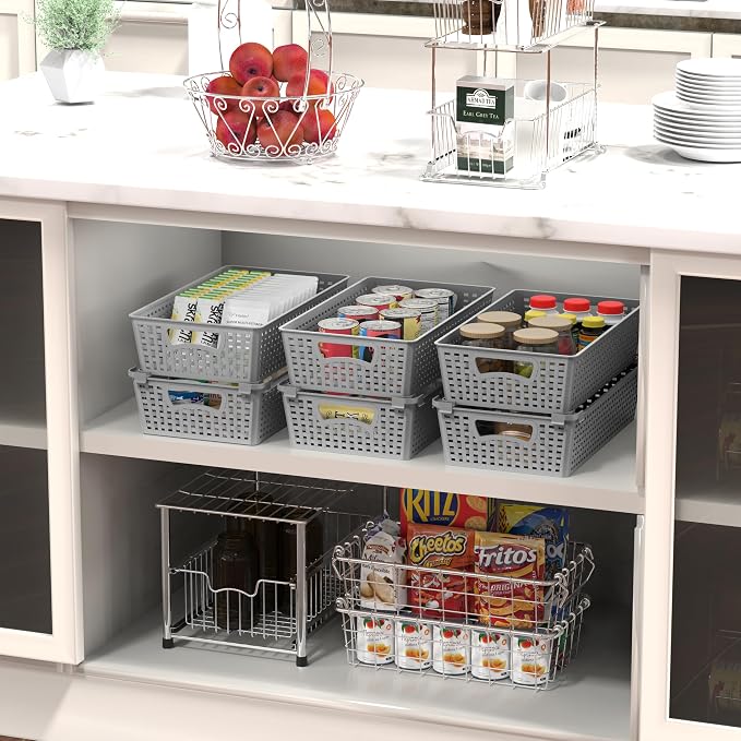 Simple Houseware Stackable Plastic Woven Basket Organizer, 6 Pack - Image 2
