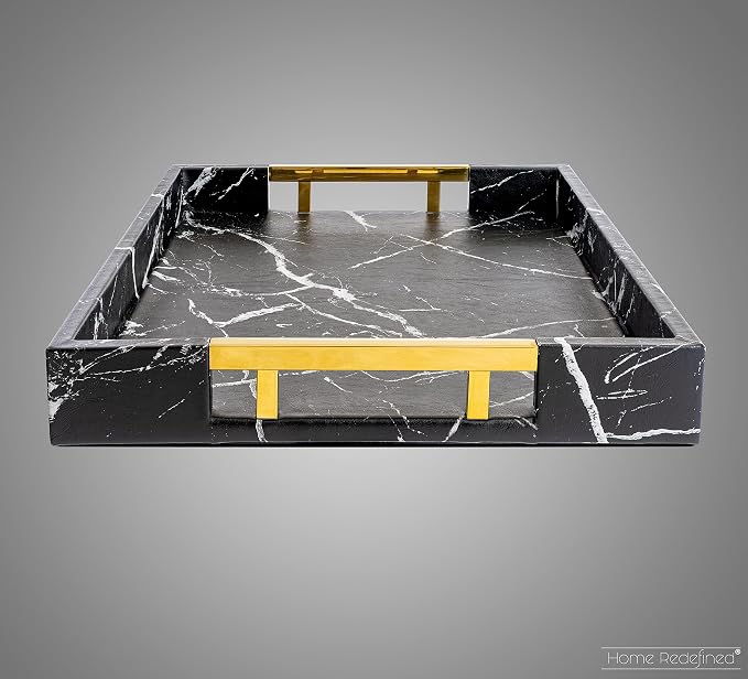 Home Redefined Modern Elegant 17.5"x12" Rectangle Black Marble Faux Leather - Image 4