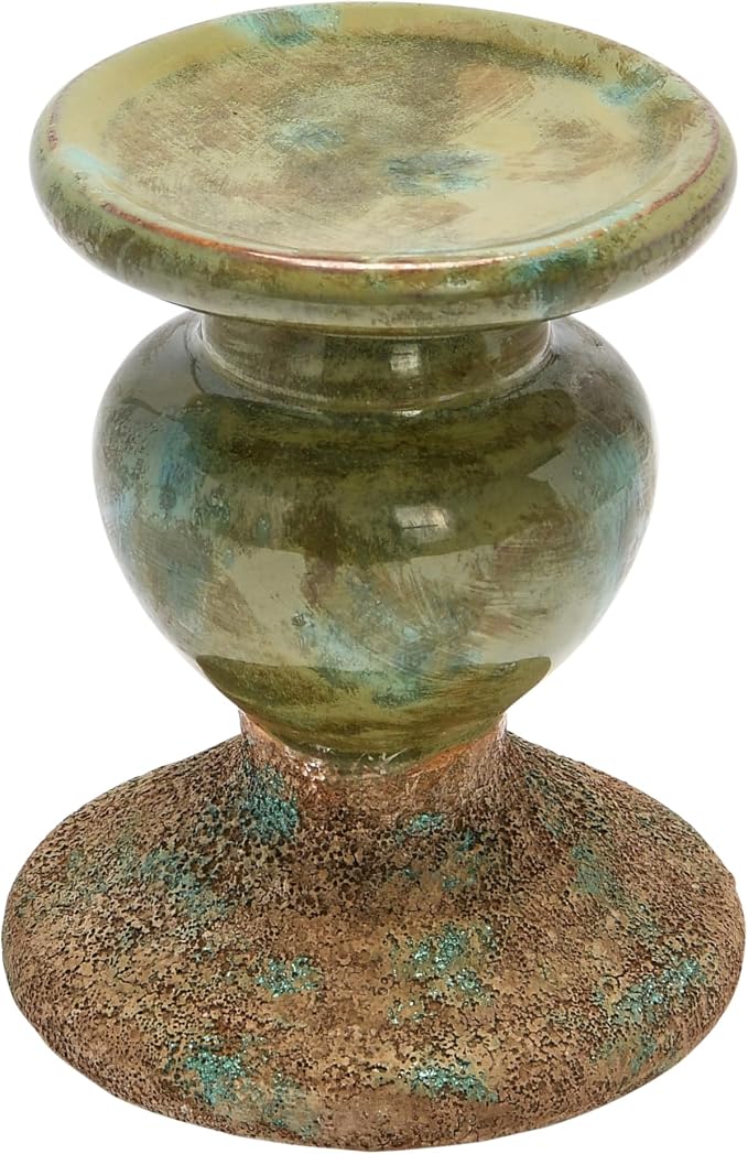 Creative Co-Op 2-Tone Sculptural Terracotta Pillar Candle Holder, Distressed - Image 6