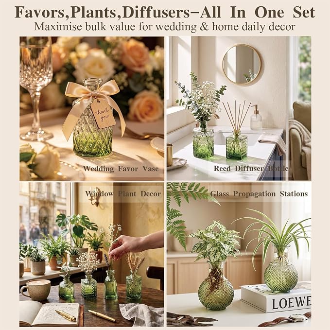 Clear Gradient Green Glass Bud Vase Set of 22 Pcs, Small Bud Vases in Bulk - Image 3