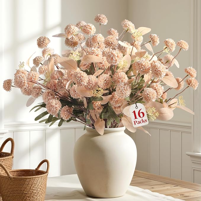 Alupssuc 16Pcs Faux Silk Mums Artificial Flowers by Alupssuc