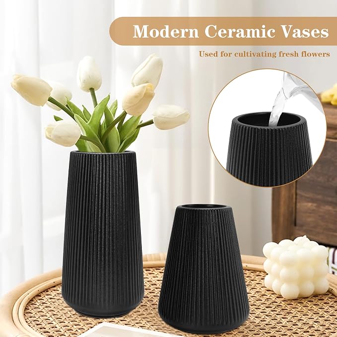 Black Ceramic Vase, GUKJOB Small Cute Flower Vase - Image 4