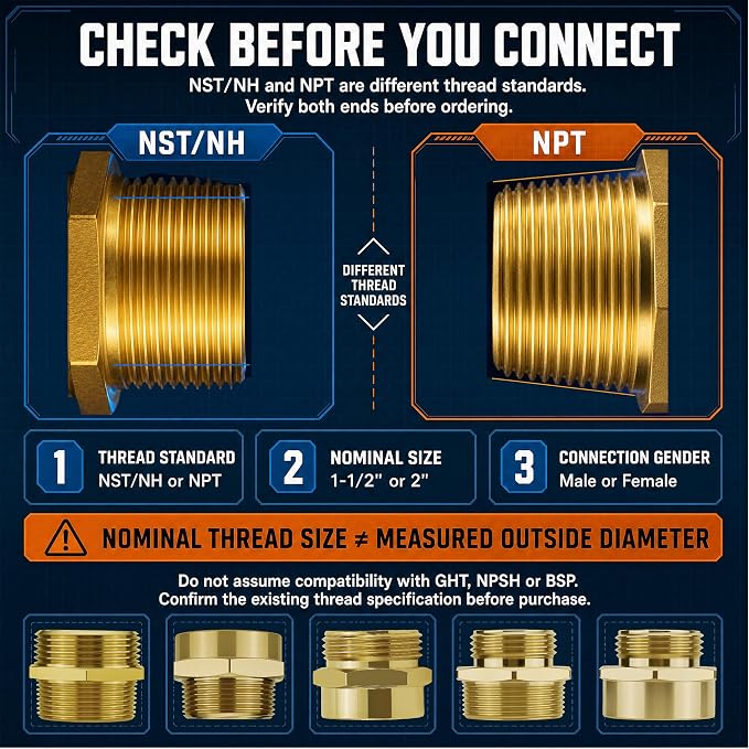 1-1/2" NPT Male x 1-1/2" NST/NH Male Fire Hose Adapter | Solid brass - Image 5