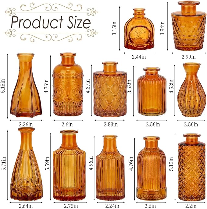 Brown Glass Bud Vases Set of 12, Mini Flower Vase - Image 3