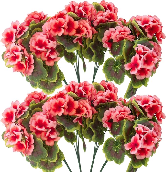 lovemoon 8 Pcs Artificial Geranium Plant Realistic Silk Flowers - Image 9