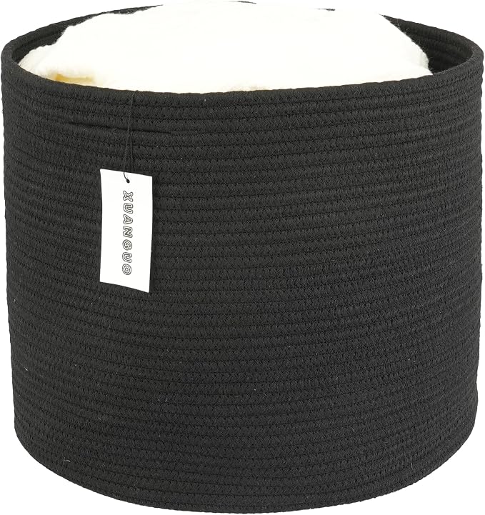 XUANGUO Cotton Rope Basket For Girls Boys Kids 16”X14” Black | Baby Laundry by XUANGUO