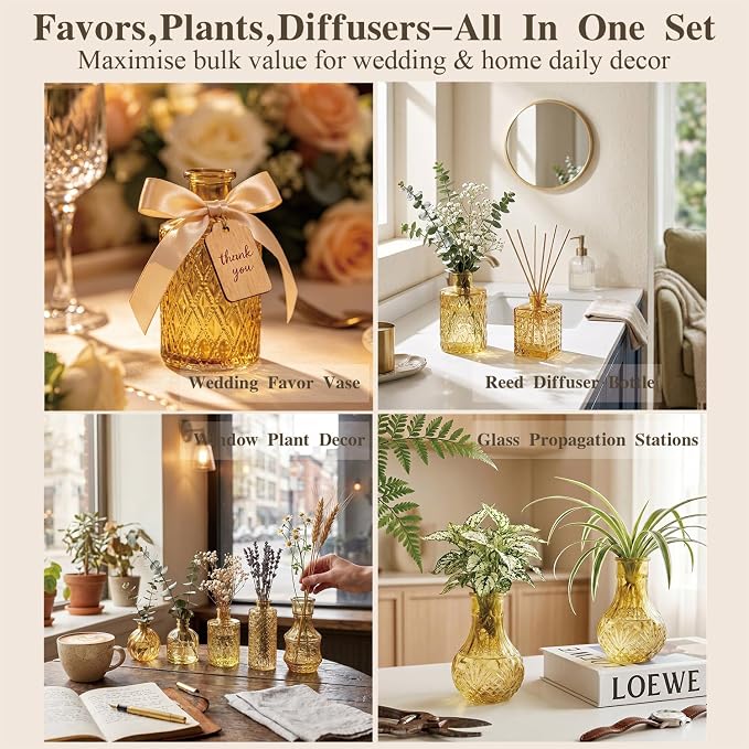 Clear Topaz Glass Bud Vase Set of 14 Pcs, Small Bud Vases in Bulk, Glass - Image 3