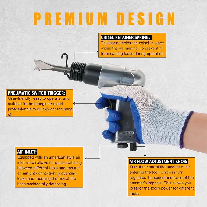 150mm Air Hammer Kit with 4 Chisels & Quick Change Retainer | 4500 BPM Short - Image 5
