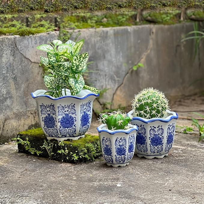 HakkaGirl Ceramic Pots for Plants, Chinoiserie Décor Ceramic Flower Pots - Image 5