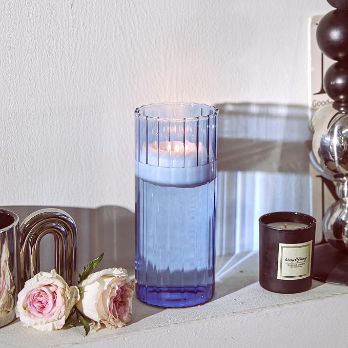 ComSaf Glass Cylinder Vase 8 Inch Tall, Hurricane Floating Candle Holder - Image 2