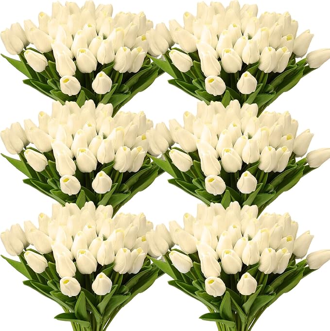 Janinka 100pcs Artificial Tulip Flowers Fake PU Tulips Faux Latex Bouquet by Janinka