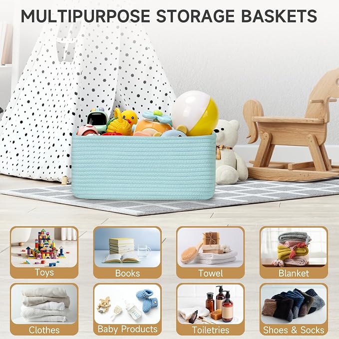 3 Pack Small Storage Baskets for Organizing, 11.8×7.8×5.1", Light Blue | Woven - Image 3