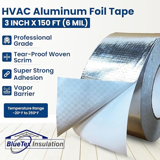 BlueTex Insulationㅤ HVAC Aluminum Foil Tape 3 inch x 150 ft, Heavy Duty - Image 2