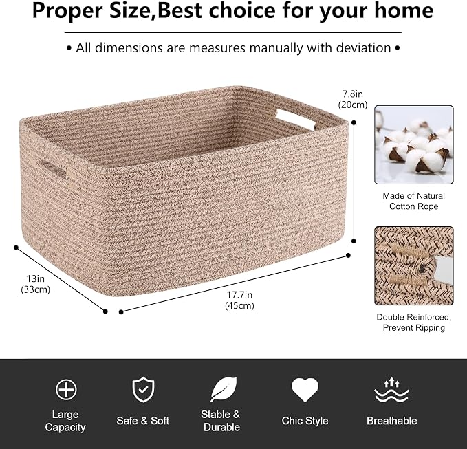 OIASKET Large Storage Basket for Organizing, Woven Rope Basket for Shelves - Image 2