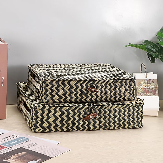 Hipiwe 2Pcs Flat Wicker Woven Basket - Image 2