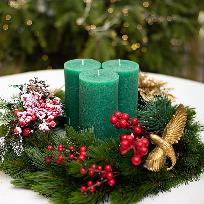 3x6 Inch Green Pillar Candles Set of 3 - Image 4