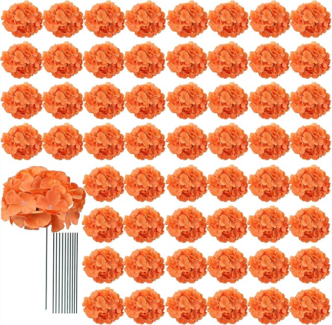 AVIVIHO 65pcs Fake Flowers Orange Hydrangea Artificial Flowers Bulk Silk Flowers by Aviviho