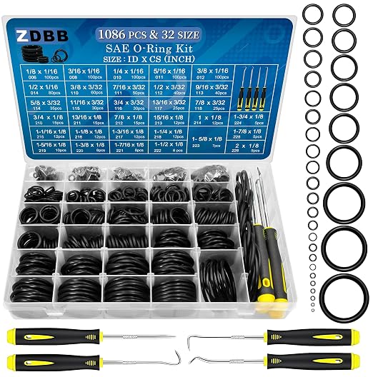 ZDBB 1086 Pcs SAE Standard O Ring Kit Nitrile Rubber O-Rings Assortment by ZDBB