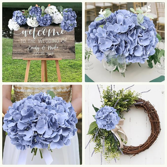 AVIVIHO 65pcs Fake Flowers Dusty Blue Hydrangea Artificial Flowers Bulk Silk - Image 3