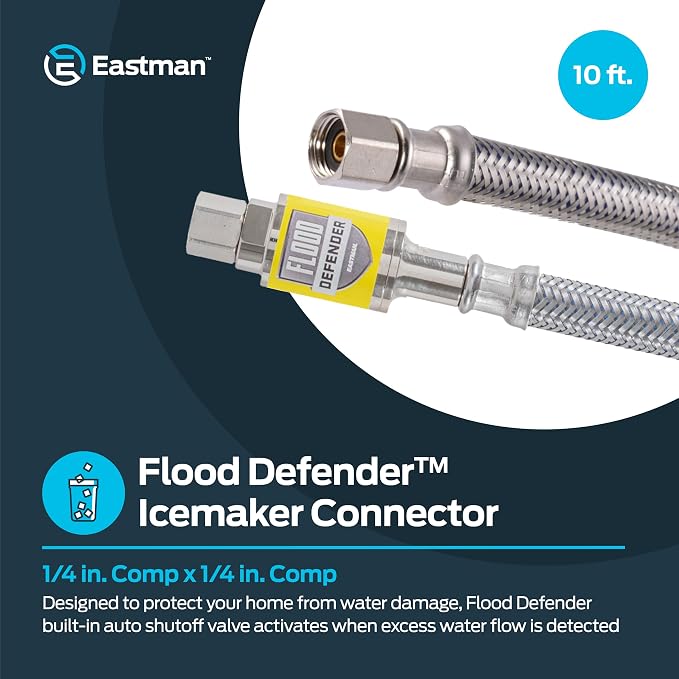 Eastman Ice Maker Connector, 1/4 Inch Compression, Flood Defender Auto Shutoff - Image 2