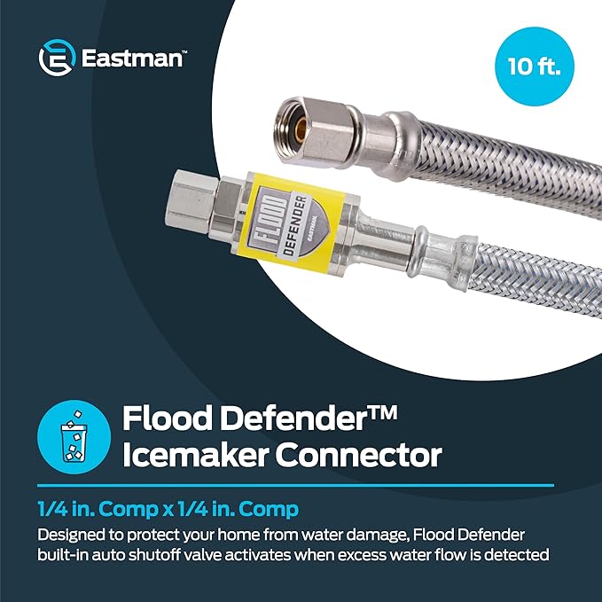 Eastman Ice Maker Connector, 1/4 Inch Compression, Flood Defender Auto Shutoff - Image 2