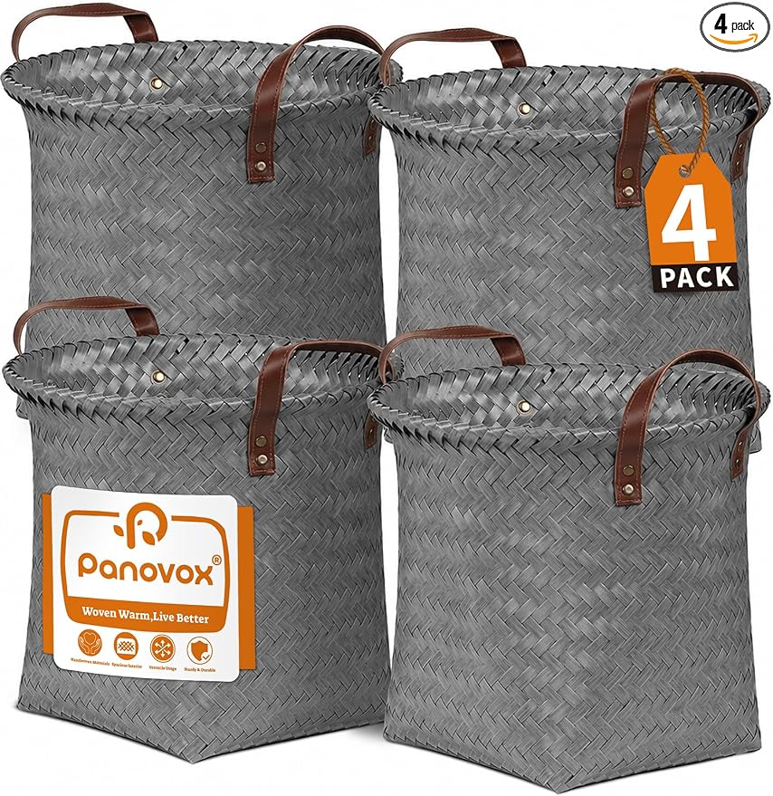 Wicker Storage Baskets, 4 Pack Woven Baskets by Panovox