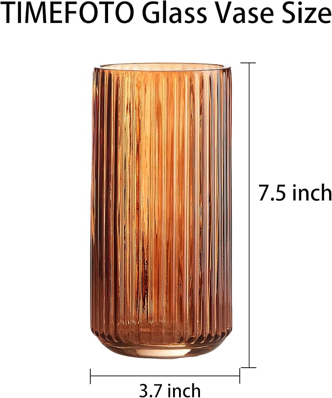 Flower Vase 7.5 inch Amber Thickened Hand Blow Glass Vase Round Vintage Striped - Image 5