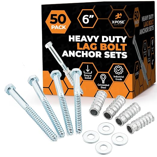 Concrete Anchors Set with 6" Lag Bolt, Lag Shield and Washer by XposeSafety