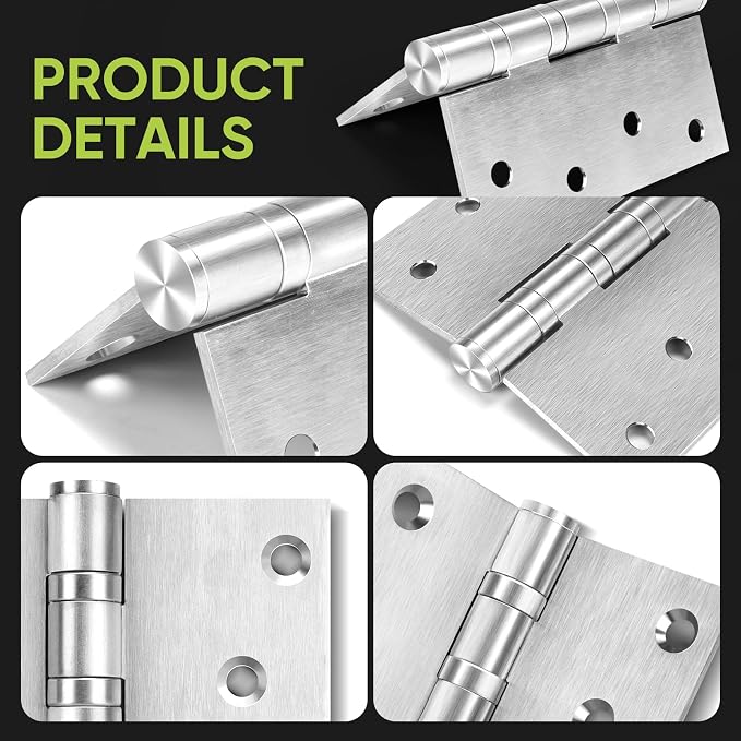 6 Pack Ball Bearing Door Hinges, 4in x 4in Door Hinges, Heavy Duty Stainless - Image 5