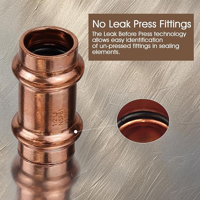 12PK Copper Press Fittings, 1/2inch Copper Coupling - Image 4