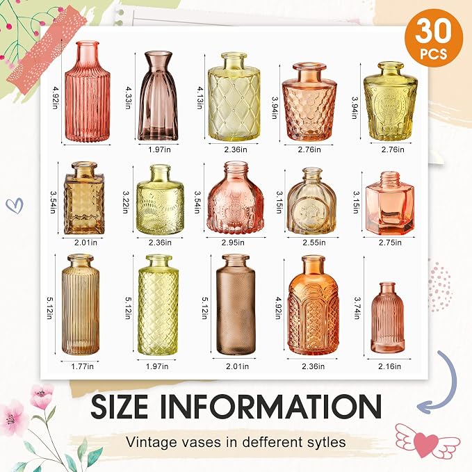 Yaomiao 30 Pcs Glass Bud Vases Centerpieces, Mini Colored Flower Vase - Image 2