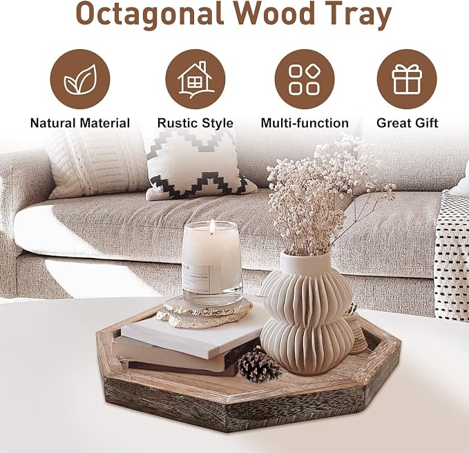 Rustic Candle Holder Plate Round Wooden Decorative Tray - Image 2